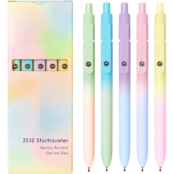 Gelpen, 0,7 mm Sort Blækpen, Tilbagetrækkende Fin Spids Glat Skrivepen til Journal Noter, Sød Kontor Skoleforsyninger Gave til Drenge og Piger 5 Pcs Aurora