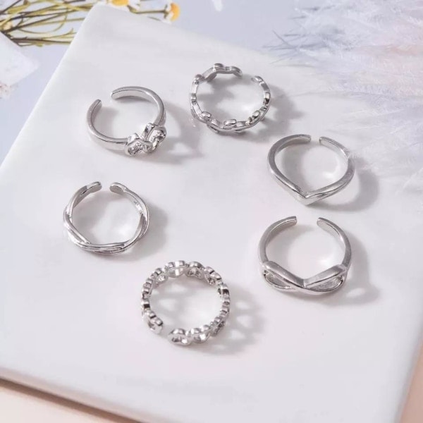 12-pack Boho Ringar / Örhängen - Justerbart silver