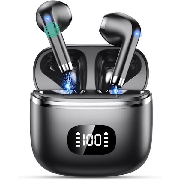 Hovedtelefoner - Bluetooth 5.3 Hovedtelefoner med 4 ENC Støjreducerende Mikrofoner - Dyb Bas Stereo Sort Negro