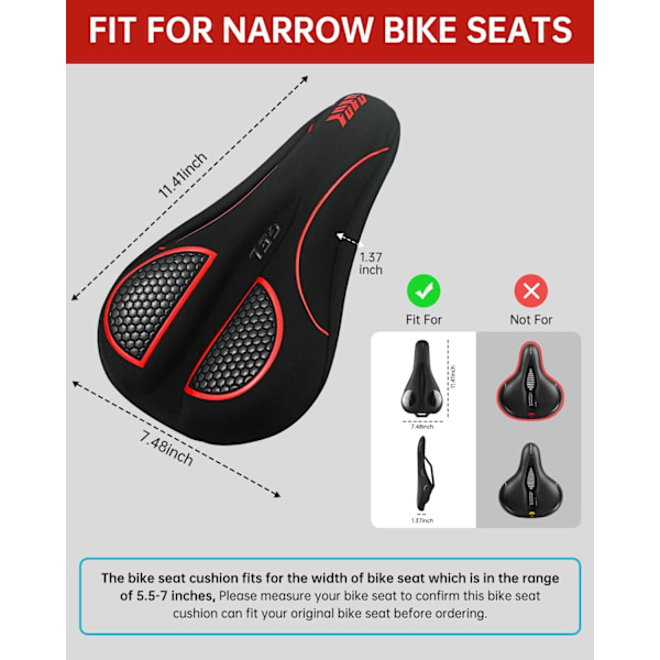 Gel Sadelöverdrag Padded, Mjukt Sadelöverdrag för Män & Kvinnor, Bekväma Cykeltillbehör Gel Sadelöverdrag för Cykel