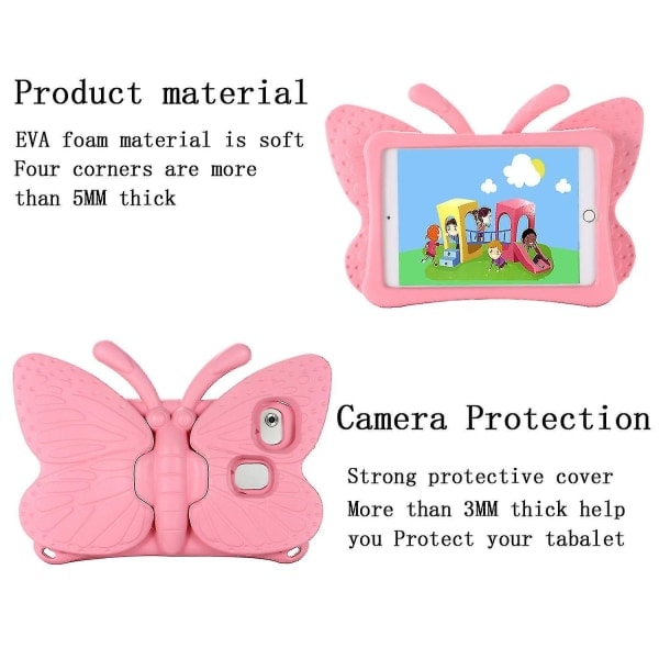 Butterfly Skal för Samsung Galaxy Tab A7 Lite 8.7 T220/t225 2021, Barnvänligt, Eva Mjukt Skummaterial, Tjocka Fyra Hörn, Kameraskydd, Stöttåligt Pink
