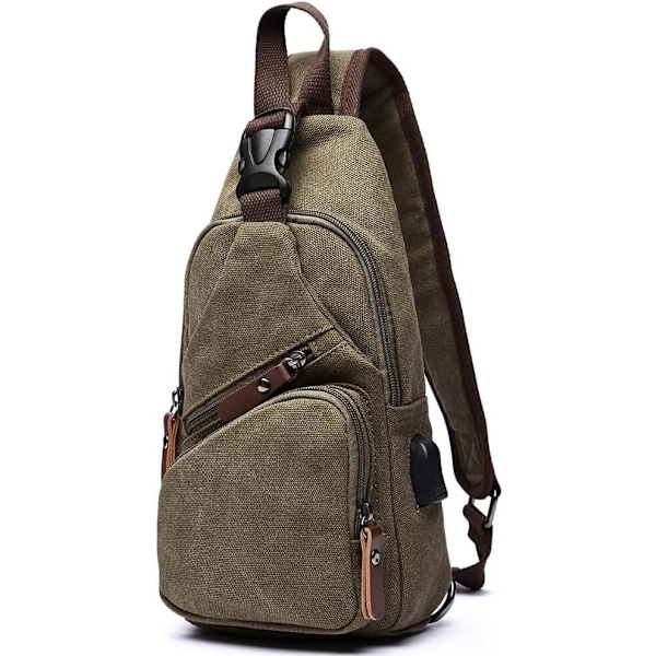 Canvas Sling Bag Crossbody Rygsæk Skulder Casual Rygsæk til Mænd Kvinder Udendørs Cykling Vandreture Rejser Fiskeri Shopping Trekking Green