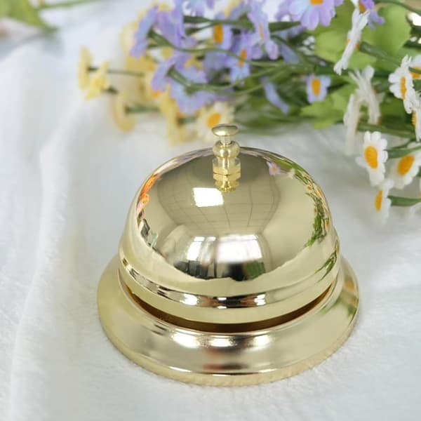 Sæt med 2 dørklokker - Rustfrit stål - Klar og høj lyd - Til restaurant, hotel, bar - Guld 8,5 x 5,5 cm