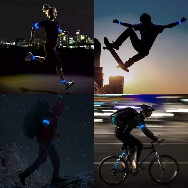 2 Pak Genopladelige LED Armbånd Refleksbånd LED Armbånd Lysende Bånd Refleksbånd til Børn Jogging Løbetræning Sport