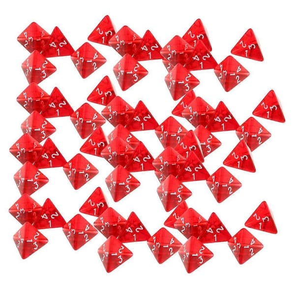 60 kappaleen pakkaus Gem Multi-Sided D4 Polyhedral Dice Set D4 20mm D&D TRPG Cup -peleihin Punainen väri
