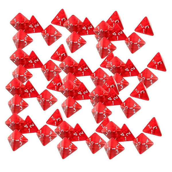 Pakke med 60 Gem Multi-Sided D4 Polyhedral Terninger Sæt D4 20mm til D&D TRPG Cup Spil Rød Farve