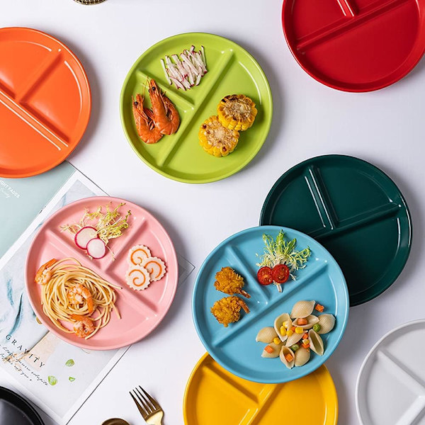 Porselen delt tallerken, moderne stil, rund, 1 gjenbrukbar 20,2 cm tallerken for desserter, frukt, snacks, forretter Black