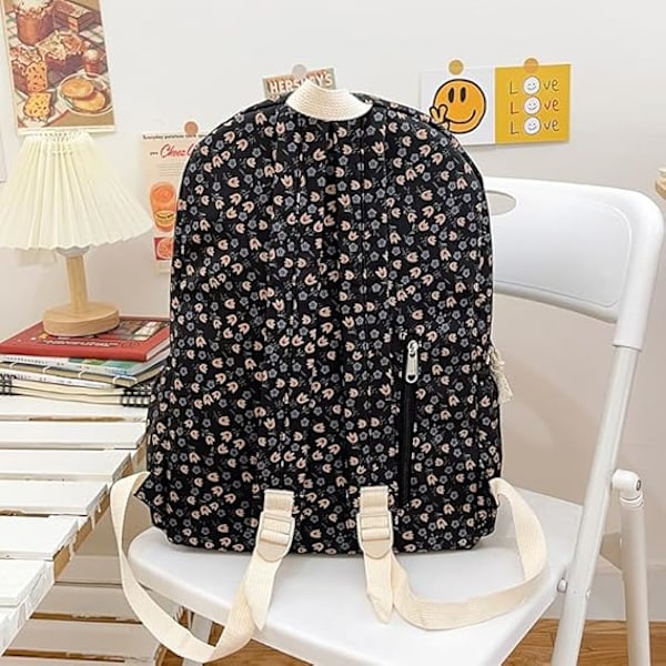 Söt Ryggsäck Estetisk Skolryggsäck - Kawaii Skolväska Blommig Preppy Ryggsäck för Skolflickor Skolväska