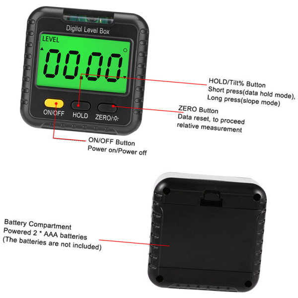 360 Graders Digital Vinkelmätare Mini Magnetisk Digital Vinkelmätare Inclinometer Vinkelkub Elektronisk Nivålåda med LCD-Skärm