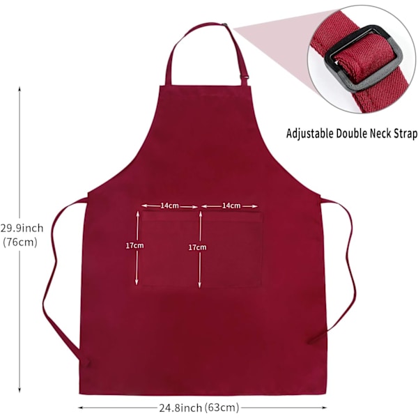 2 Pakka Etuliekaa, Säädettävä Kaula-Etulieka 2 Taskulla Keittiön Ruuanlaitto Etulieka Naisille Miehille Koti Leivontaan Puutarhanhoitoon BBQ Käsityöläisille Ravintolaan Black/Claret