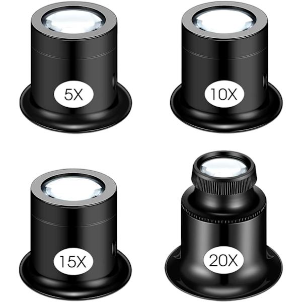 4 st juvelerare lupp, juvelerare förstoringsglas urmakare ögonglas, lupp förstoringsglas för smycken, mynt, stenar, frimärken (5X 10X 15X 20X)
