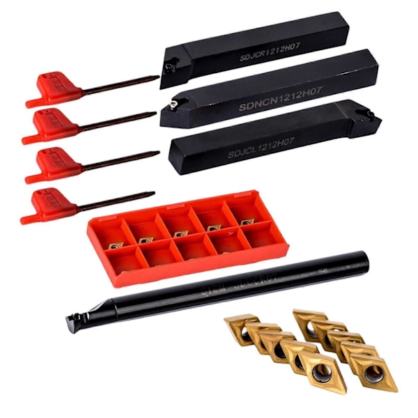 18-delars Mini Svarv Indexerbar Karbid Vändverktyg Hållare Bits Set med DCMT070204 Indexerbart Karbid Vändskär