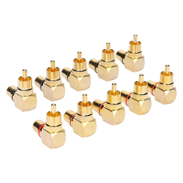10 stk RCA Vinkeladapter Han til Hun Kobber Forgyldt 90 Grader L-Type RCA Adapter Stik