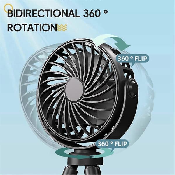 Blæksprutte-ventilator, campingventilator til skrivebord, USB-genopladelig stativventilator, med lys