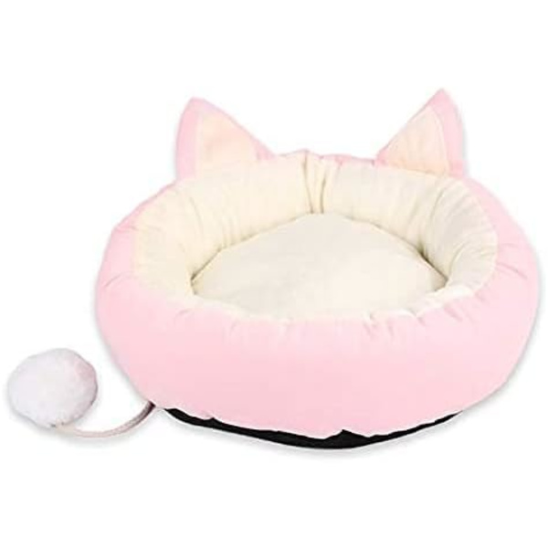 Katteseng Katteberoligende Senger Kattesoveseng med Kattepompom Leke Avtakbar Vaskbar Fluffy Kattesenger for Innendørs Katter - Rosa