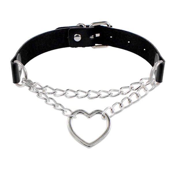 Punk Goth PU Läder Choker Halsband med Hjärthänge Berlocker Choker för Kvinnor Män A
