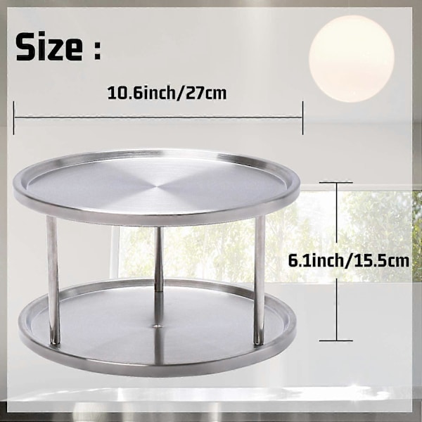 Kryddhylla i rostfritt stål, Lazy Susan-snurrbricka, 2-vånings 360-graders roterande Lazy Susan-skåporganisatör, 10 tum