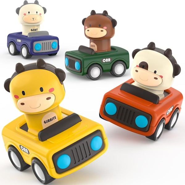 Auton lelut 1+ vuotiaille pojille ja tytöille, eläinten kilpa-autot, vauvan leluautosetti, paina ja mene -auton lelut, 1. syntymäpäivälahjat pojille ja tytöille