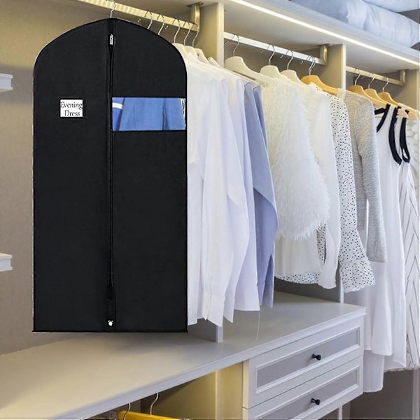 Resväska för Kläder, Tjock Klädsäck för Klänningar, Hängande Klädsäckar med Transparent Fönster och Smidig Dragkedja, Vattentät Klädsäck, Andningsbar Klädsäck Black