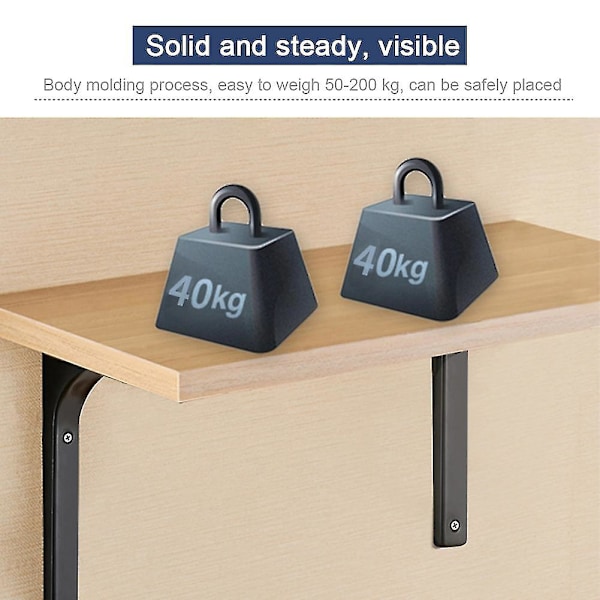 4kpl Raskaan sarjan hyllynkannatin L-muotoinen DIY-teräksinen huonekalujen seinäkiinnike kodin sisustus uusi Wuqx Black 100x100mm