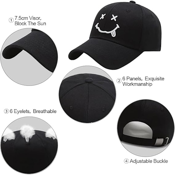 Baseball Cap Mænd Quirky Bizarre Broderi Hatte Unisex, Hip Hop Trucker Caps Justerbar Åndbar Sommer Sol Black