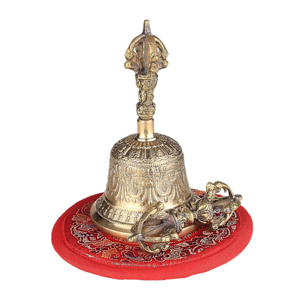 Tibetansk buddhistisk klokke i bronse med Vajra-pute for meditasjon og bønn Gold M