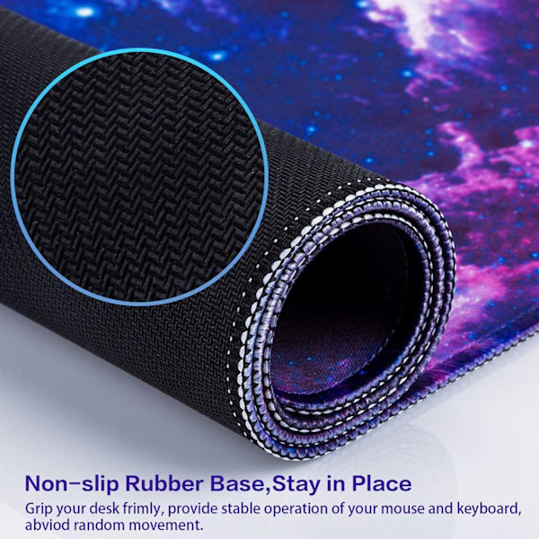 Gaming Mousepad, Udvidet Mousepad 800 x 400 mm, Computer Tastatur Mouse Mat Desk Pad med Skridsikker Gummibund og Syet Kant til Gaming Arbejde Blue-Galaxy XXL