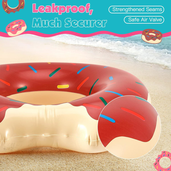 Oppustelige svømmeringe, pool svømmeflåd rør ring floatie, sommer vand sjov strandfest svømmebassin legetøj til børn Dark Pink and Brown