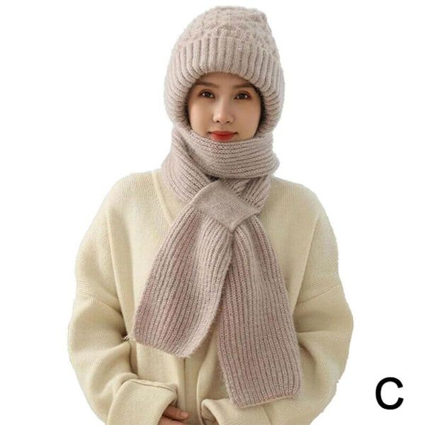 Vintermössa & Halsduk Set med Öronvärmare - Stickad Vindtät beige One size