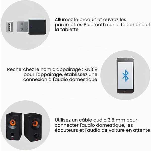 Bluetooth USB 5.1 -sovitin - 1 kpl - Kaksi AUX/USB-lähtöä - Auton äänivastaanotin - Kaiutin
