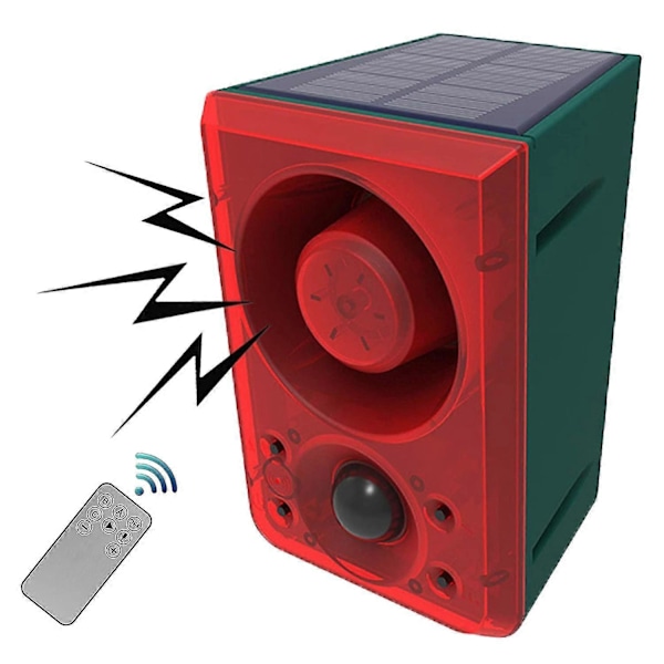 Utomhus Solcellsdriven Rörelsesensor Alarm med Fjärrkontroll, 130db Ljud- och Ljuslarm Siren Ljudalarm Se yu