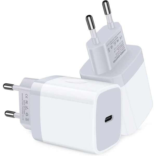 (2 stk.) iPhone 20W Hurtigoplader OG USB-C Lightning Kabel 20W (2pcs, mini)