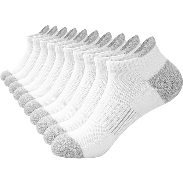 Löparstrumpor för kvinnor 5 par, ankelsportsstrumpor för kvinnor vadderade andningsbara strumpor, låga sportsstrumpor för damer flickor 5 White L