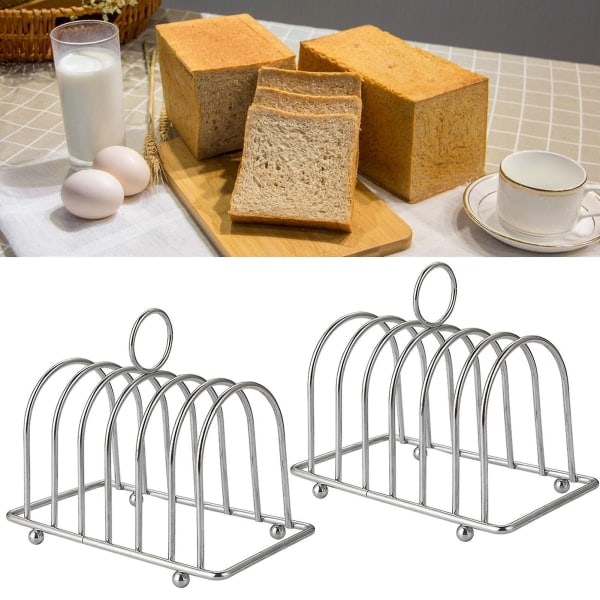 Brødstativ Ikke-deformerbart Løkkehåndtak Non-stick Kuleføtter Rustfritt Stål 6 Spor Toast Brødholder Bakeri