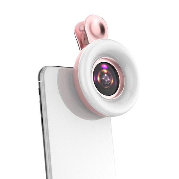 Universal Mobiltelefon 15x Makro Linse Fyldlys Selfie LED Ring Clip Flash Lys Pink