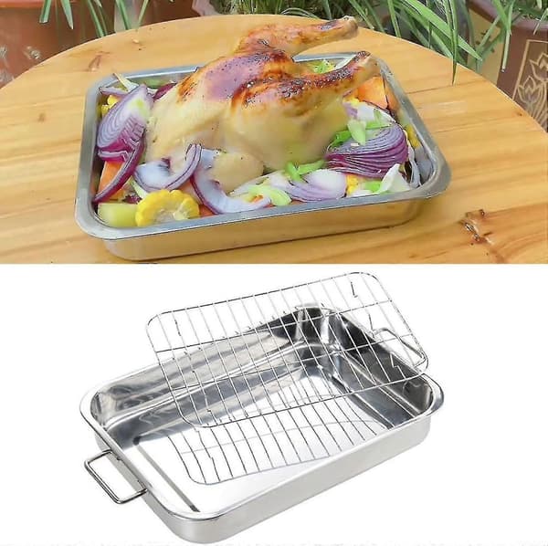 Ovnstegningspande i rustfrit stål med trådrist 36*26*6CM