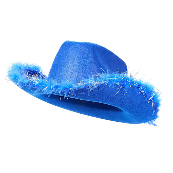 Cowboyhatte til Kvinder Plysset Fjederkant Cowgirl Hat til Polterabend, Kostumefest, Leg Klæd Dig Ud Royalblue