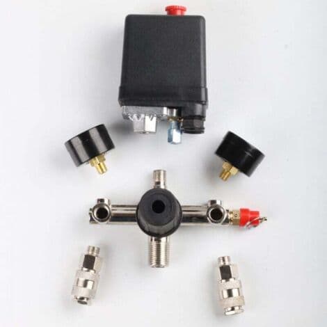 Kompressor trykregulator – Trykafbryder med 2 displays – 20,67 mm lynkoblinger – Tryk 0 til 12 bar – Spænding 240V/16A