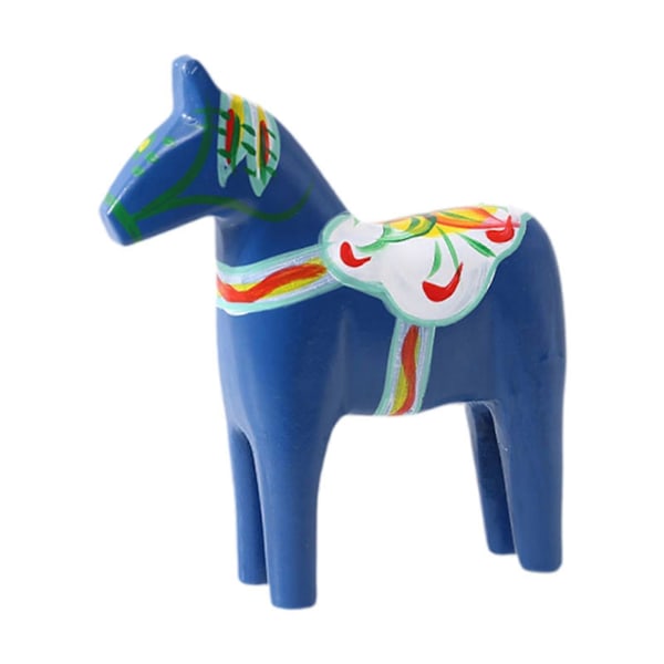 Svensk Dalahest i træ, Svensk Dalahest Statue, Julepynt Gave Samlerobjekt Boligindretning Dalahest Figur blue