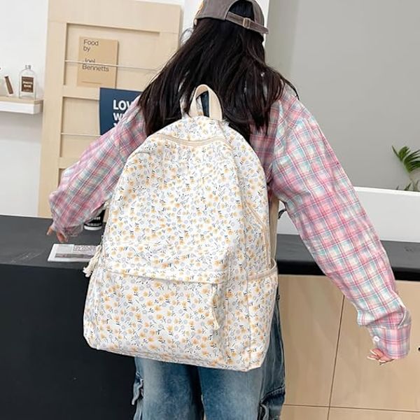 Söt Ryggsäck Estetisk Skolryggsäck - Kawaii Skolväska Blommig Preppy Ryggsäck för Skolflickor Skolväska