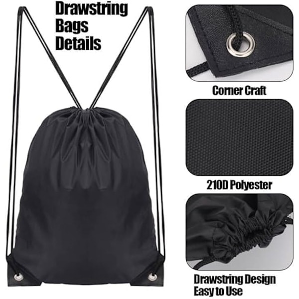 Snøreposer, svømme PE poser snøre gymtaske til børn voksne snor svømme sportstaske til skole sport svømning gym rejse Black-2 Pack