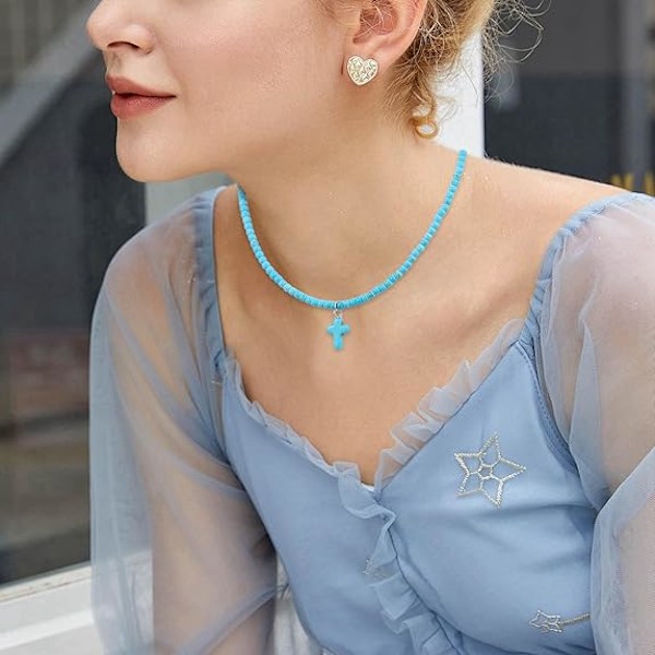 Halskjede Kristent Kors Anheng Kragebeinsperler Choker for Kvinner