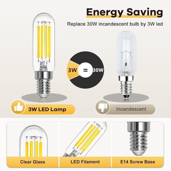E14 LED-pære til emhætte 3W Varm Hvid 2700K Erstatter 40W Køkken Stue Belysning Ikke-dæmpbar