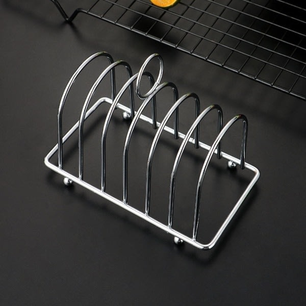 Brødstativ Ikke-deformerbart Løkkehåndtak Non-stick Kuleføtter Rustfritt Stål 6 Spor Toast Brødholder Bakeri
