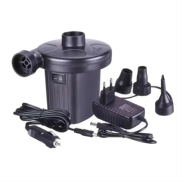 Sähköinen ilmapumppu, DC 12V sähköinen ilmapumppu AC 230V kannettava sähköinen ilmapumppu 3 suuttimella (ei akkua)