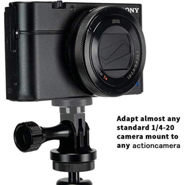 Kamera Mount Adapter 1/4\" -20 Konverteringsadapter Tripodmontering til Aluminium Metal - Monter dit Kamera til ethvert GoPro Mount Tilbehør, 2 Pak