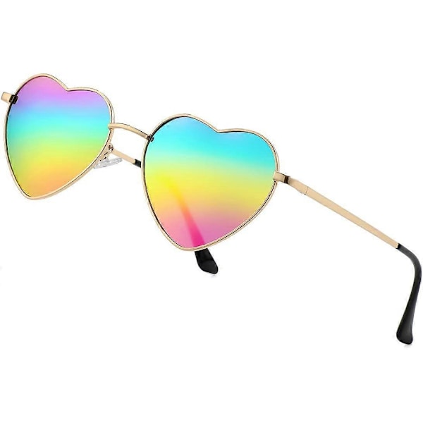 SDIGV Polariserade hjärtformade solglasögon för kvinnor, moderiktig söt stil, metallram, UV400-skydd Gold Rainbow Mirror