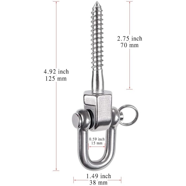 2 st gungor takfäste gungkrok hängmatteskruvar 304 rostfritt stål gungskruvar kraftiga 800 kg kapacitet för yogahängmatta boxningssäck, gungfäste With Bow Ring