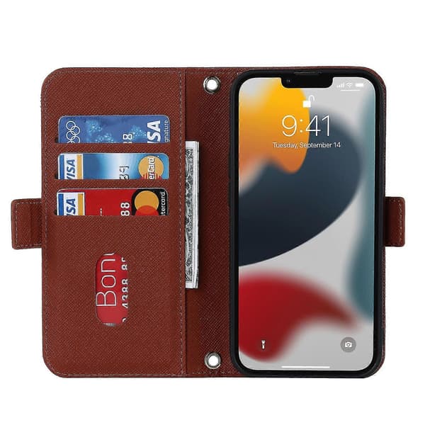 Lanyard Lærveske for iPhone 13 Pro Max Brown