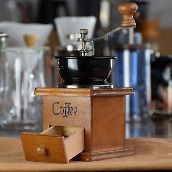 Retro Trälåda Handvevad Keramisk Hjärtmalningskvarn Handdriven Kaffebönskvarn Kaffe
